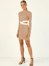 Ribbed Long Sleeve Cutouts Mini Dress